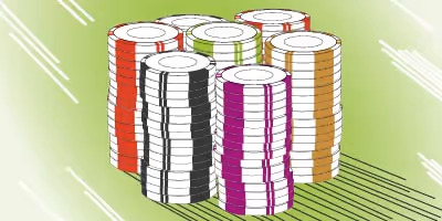 Pile of poker chips on a table